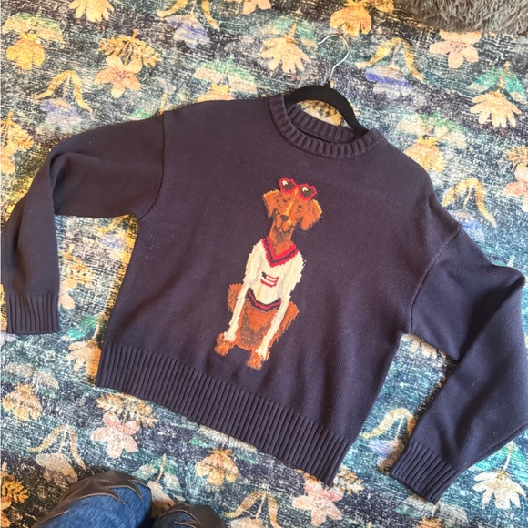 Porridge Jolene Navy Americana Dog Print Crew Neck Sweater - Picture 6 of 10
